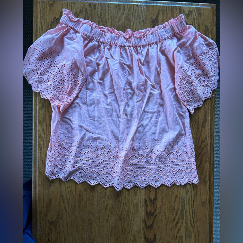 Pink Off the Shoulder Eyelet Blouse